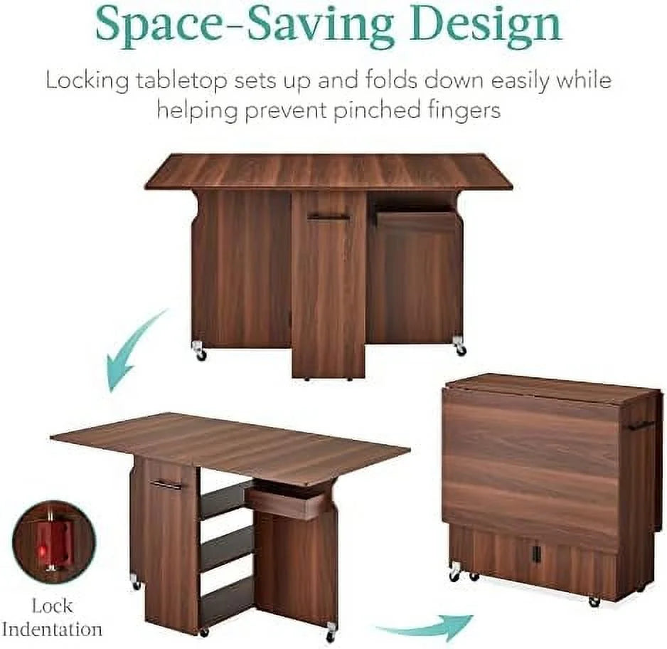 Folding Dining Table with Wheels 3 Shelves Brown N96227