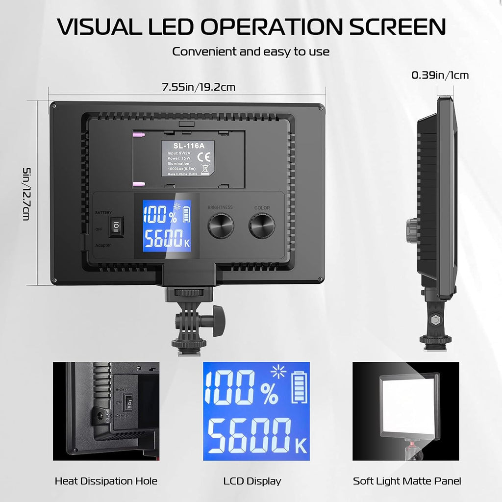 LED Panel Light with LCD Display, Dimmable Bi-Color 3200-5600K CRI95+ C458