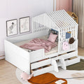 White Full Size Wood House Bed with 4 Drawers J30522