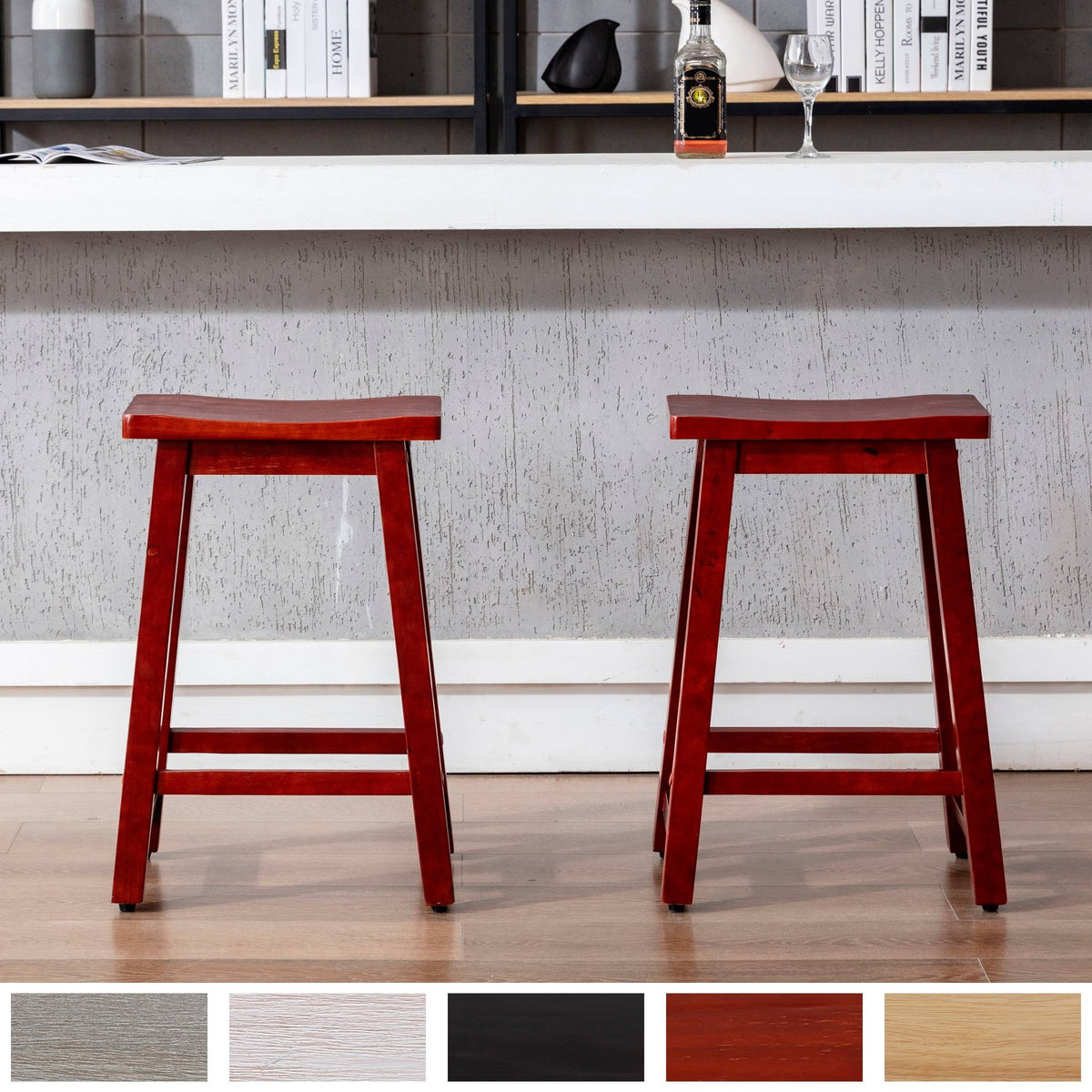 Solid Wood Saddle Bar Stool, Set of 2 - Open Gray K70188