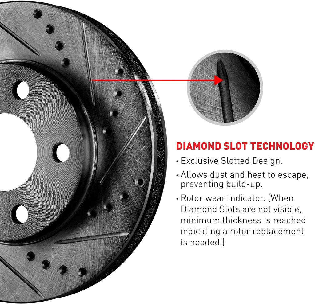 Front Rear Black Drilled and Slotted Brake Rotors Q334