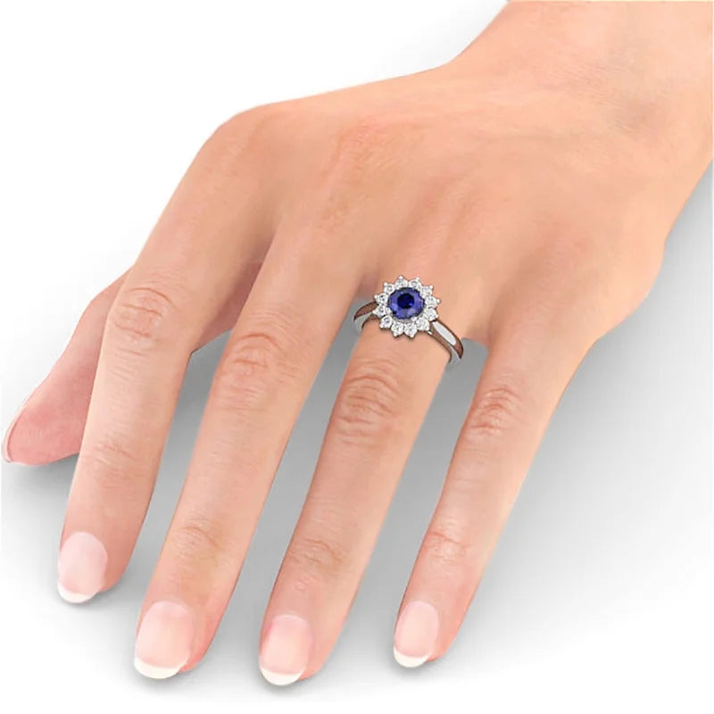 14K White Gold Blue Sapphire Diamond Engagement Ring Size 5.5 Z4714