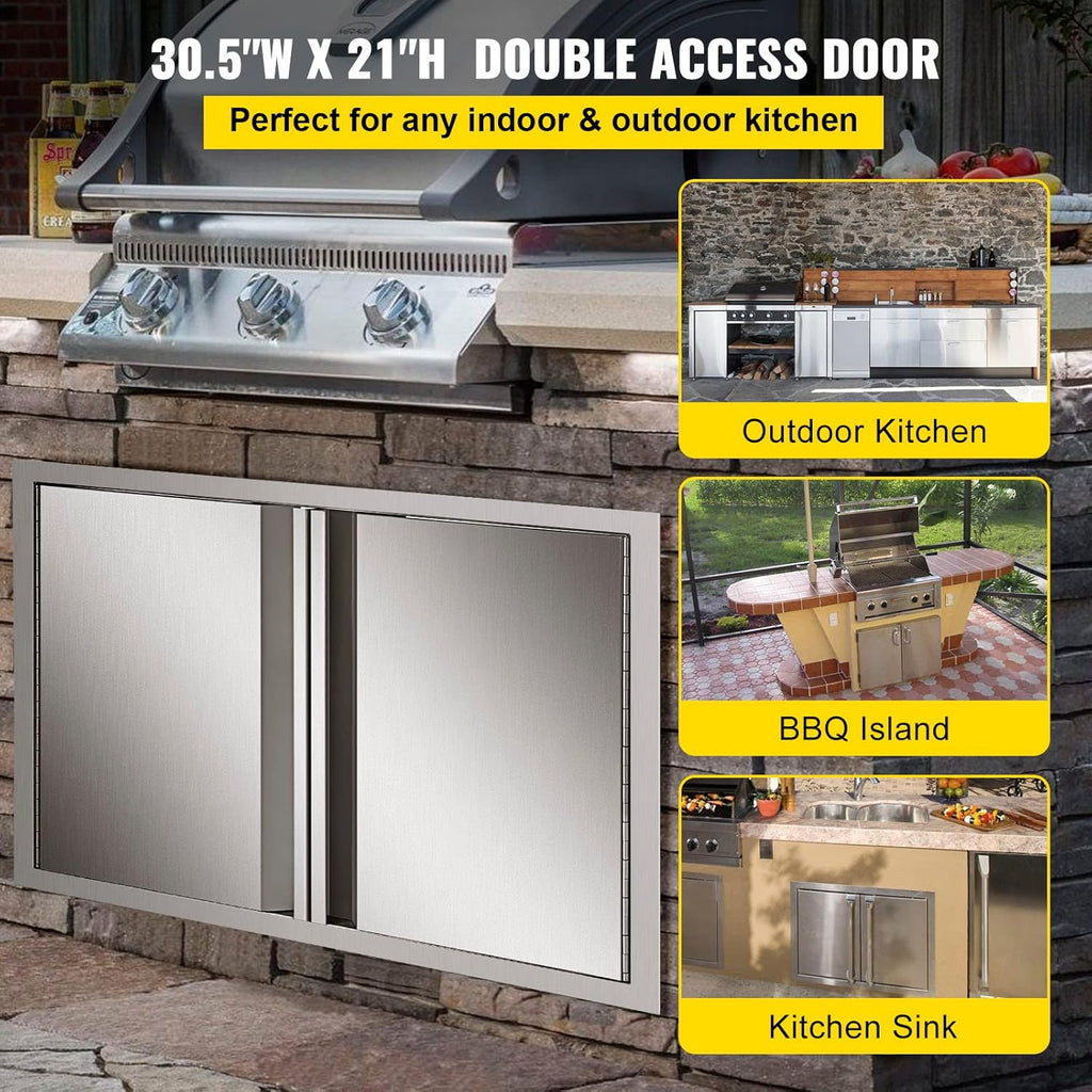 Stainless Steel Double BBQ Access Door with Recessed Handle Q77508