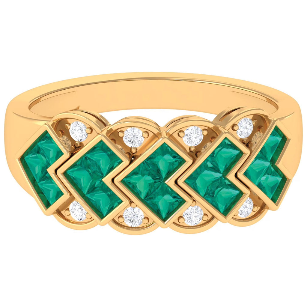 14K Yellow Gold Emerald and Diamond Ring T98327