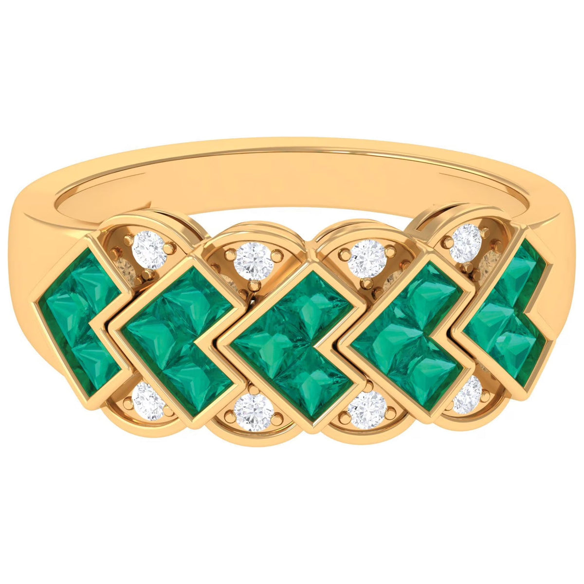 14K Yellow Gold Emerald and Diamond Ring T98327
