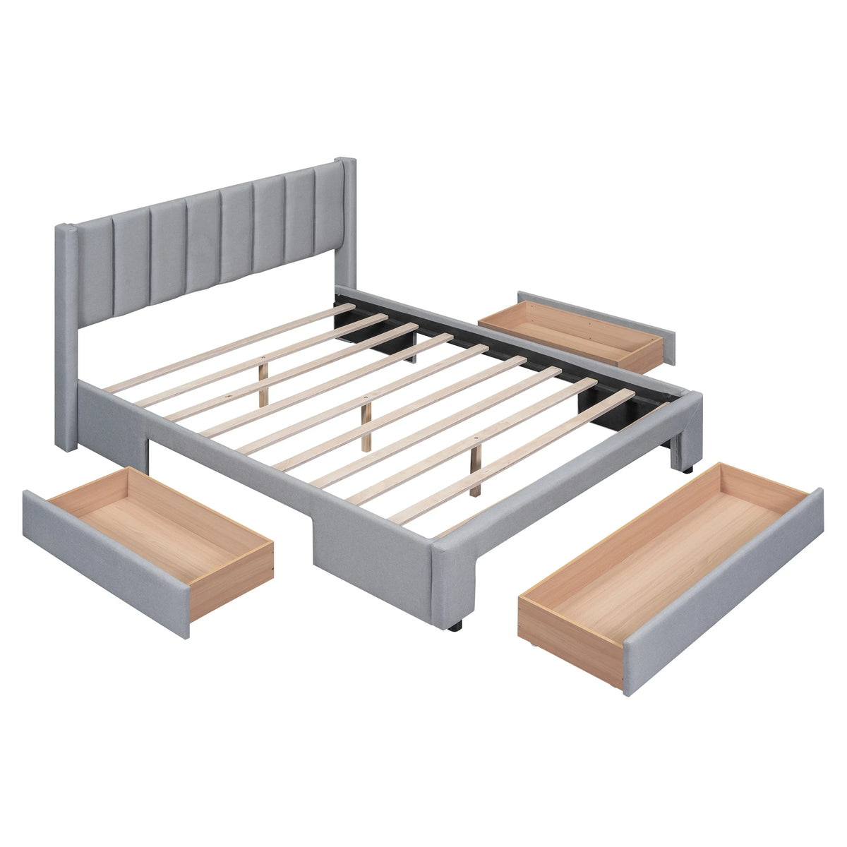 Queen Size Upholstery Platform Bed with Three Storage Drawers M655
