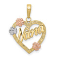 10K Tri Color Nana in Heart with Flowers Pendant P72604