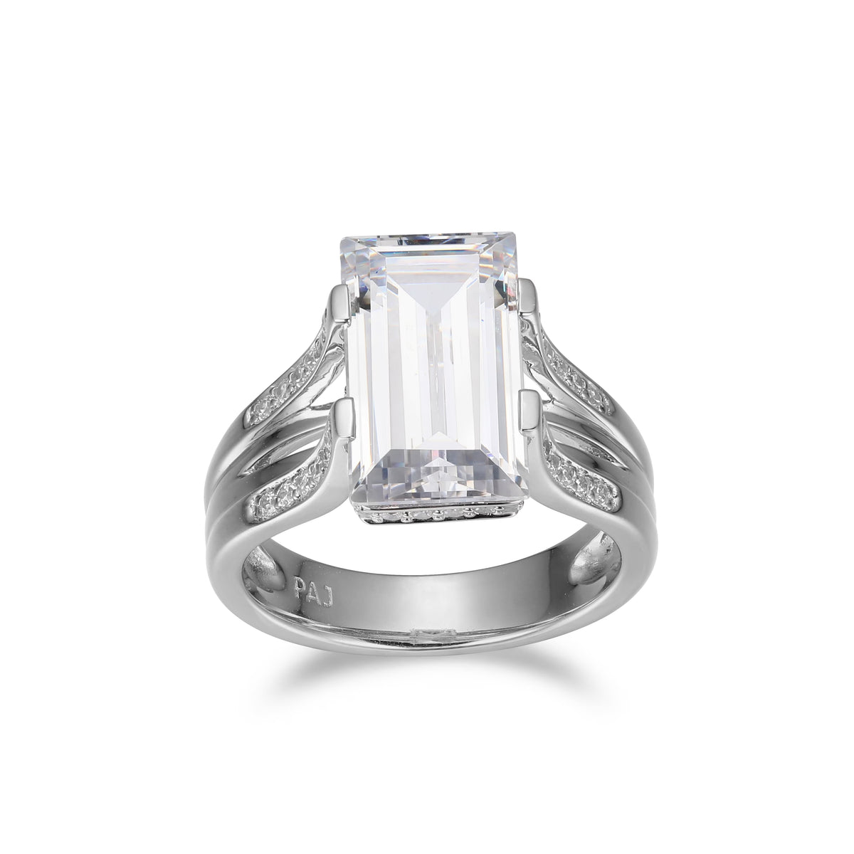 Cubic Zirconia Cathedral Engagement Ring in Rhodium Plated Sterling Silver B539669