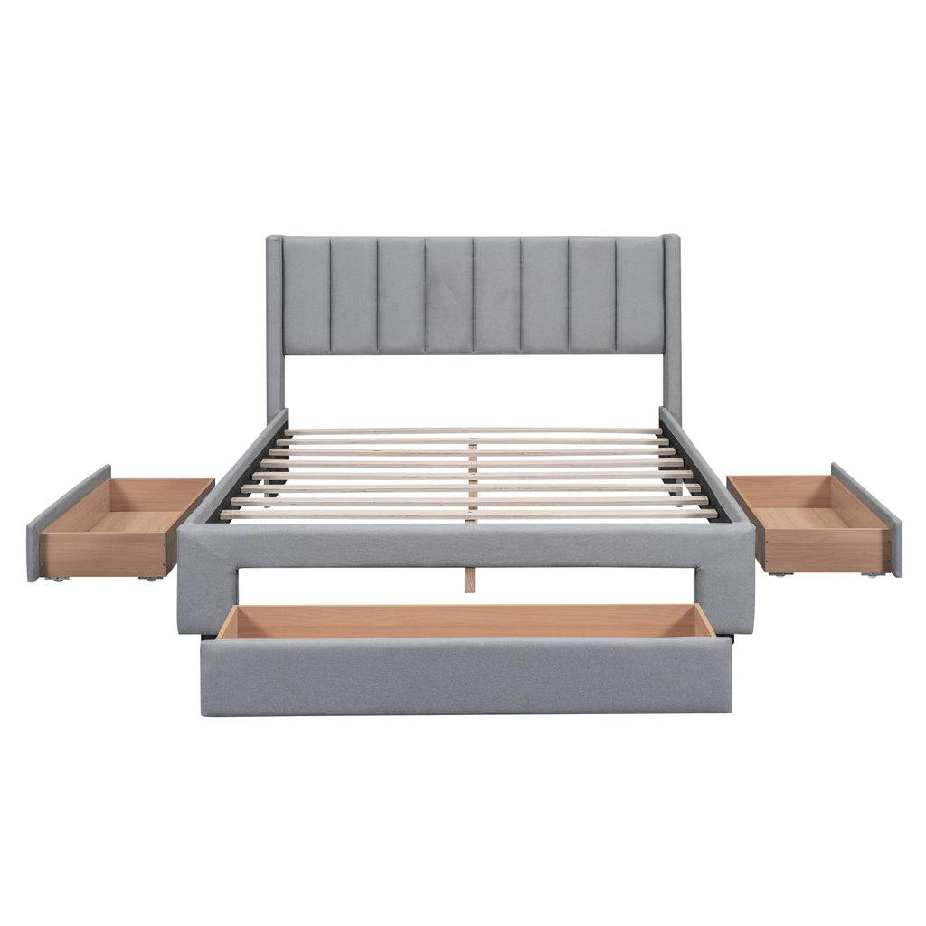 Queen Size Upholstery Platform Bed with Three Storage Drawers M655