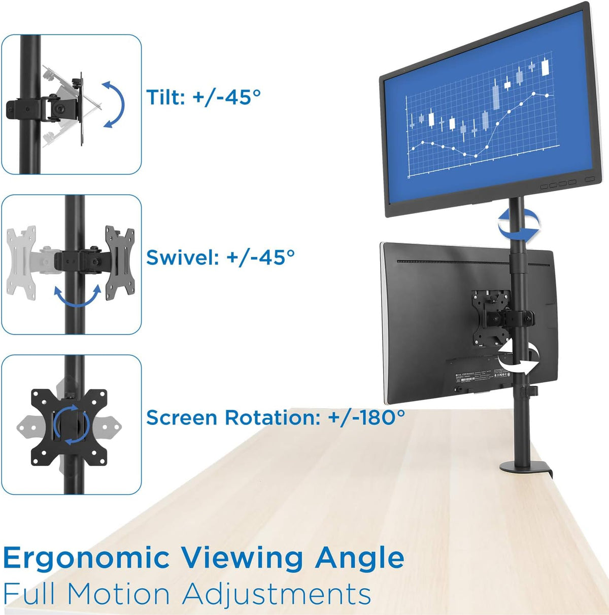 Vertical Dual Monitor Mount, Stacked Desk Stand, Fits 19-32 Inches, VESA 75 100 Y82070