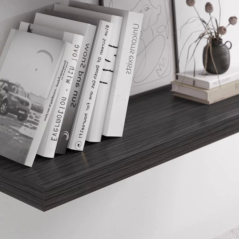 Walnut Wooden Floating Wall Shelf 36 in W x 12.75 in D x 2 in H Set of 2 L79076