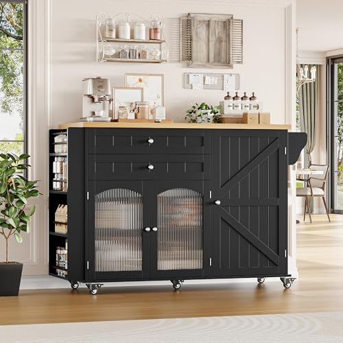 Rolling Kitchen Island with Storage and Drop Leaf Countertop M636451