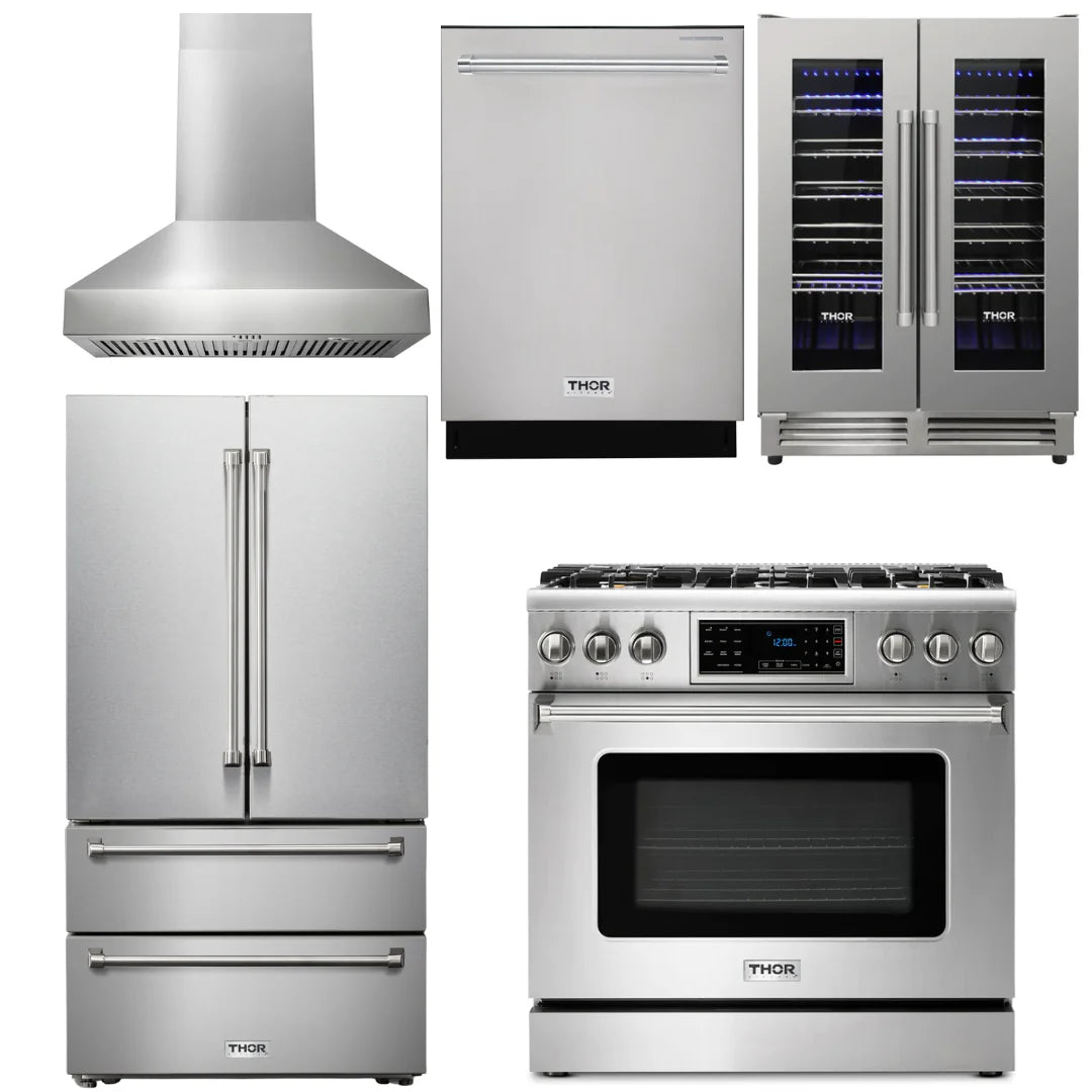36 Gas Range, Range Hood, Refrigerator, Dishwasher, Wine Cooler T95966