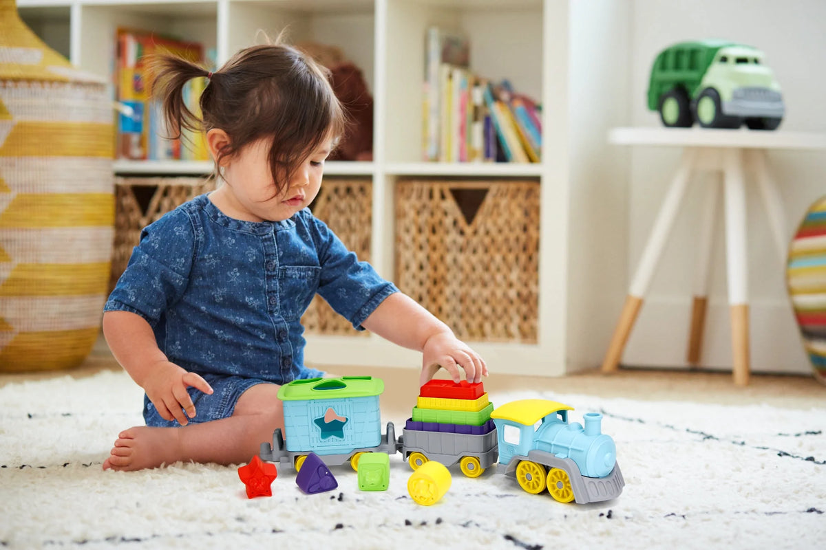 Green Toys Stack and Sort Train, 12 Piece Vehicle Playset P716