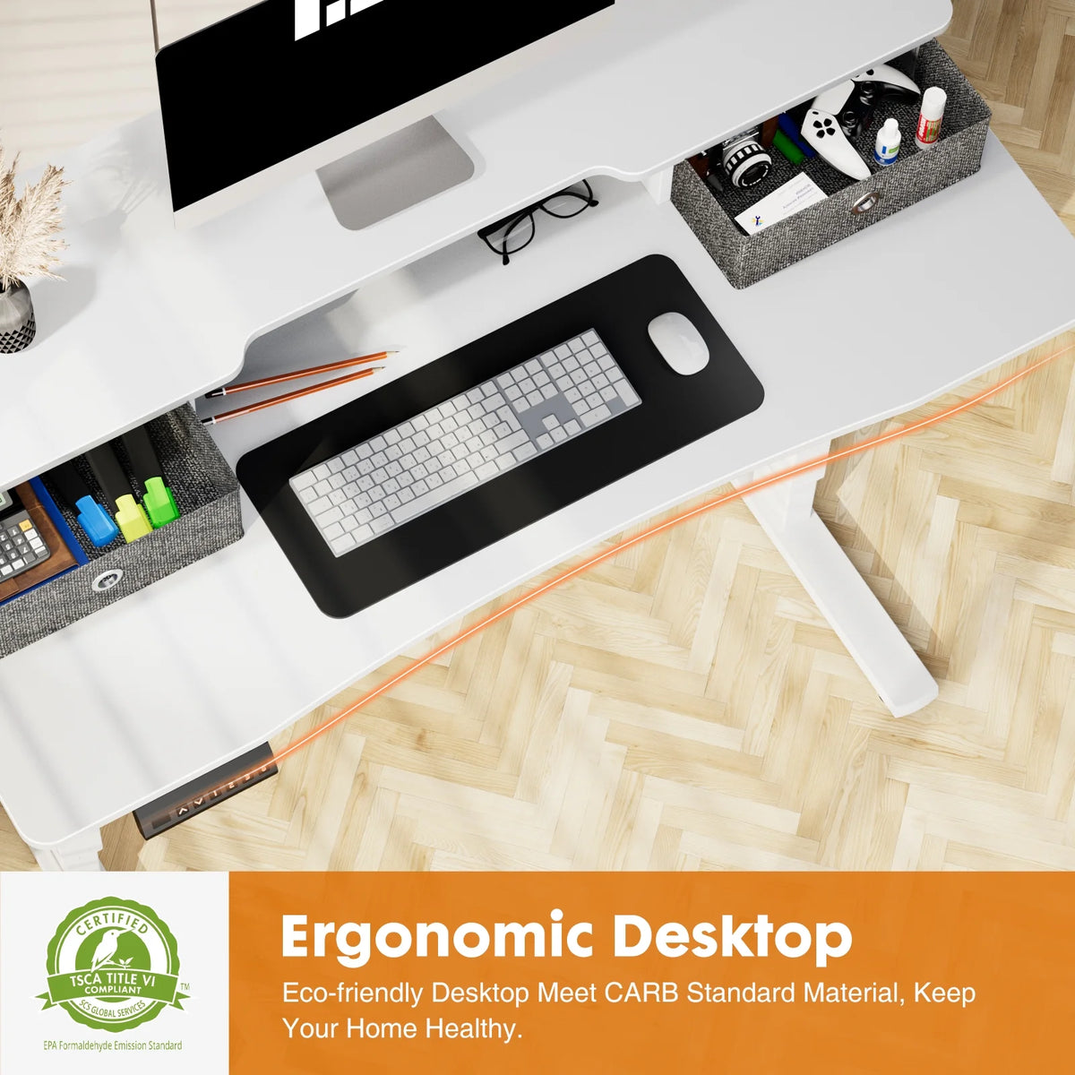 Height Adjustable Electric Standing Desk with Storage Shelf Double Drawer C28968