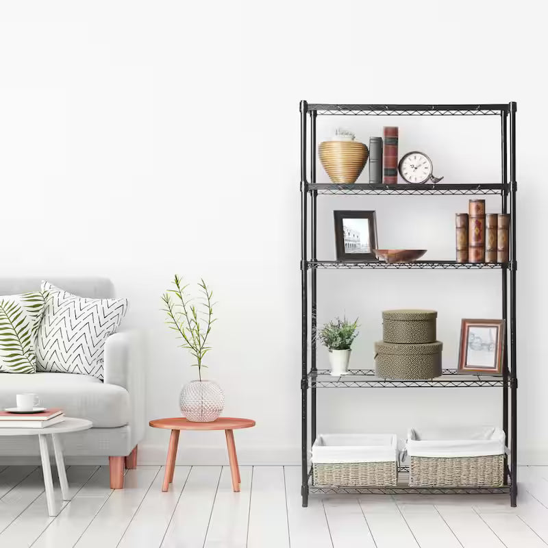 5-Tier Steel Wire Shelving System in Black N659