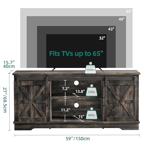 65 Inch TV Stand with Storage Cabinets and Sliding Barn Doors M126588