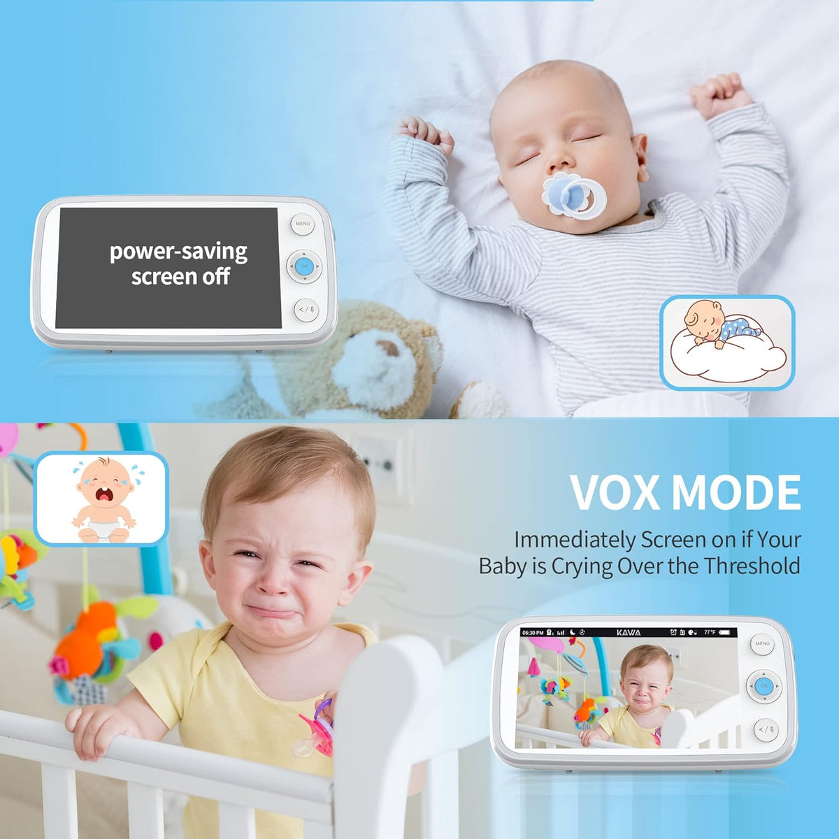 Baby Monitor with Camera and Audio, 720P HD Display, Night Vision, 2-Way Audio Q3992