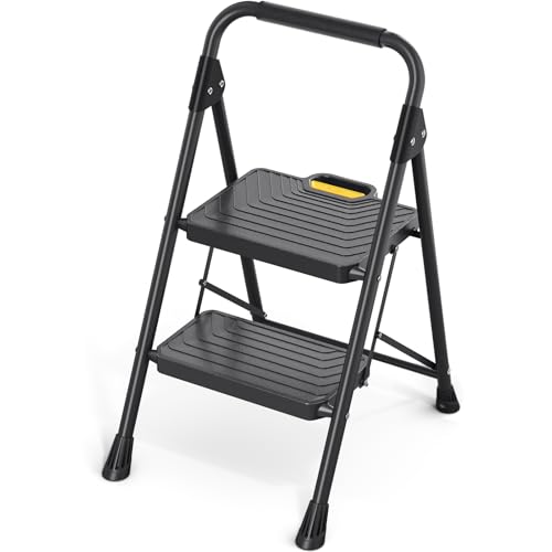 4 Step Steel Step Stool with Handrail, Black H97945