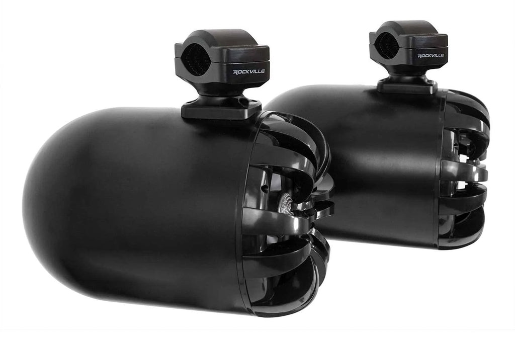 Rockville WB65 Black 6.5x22 600W Metal Marine Wakeboard Swivel Tower Speakers Y6291
