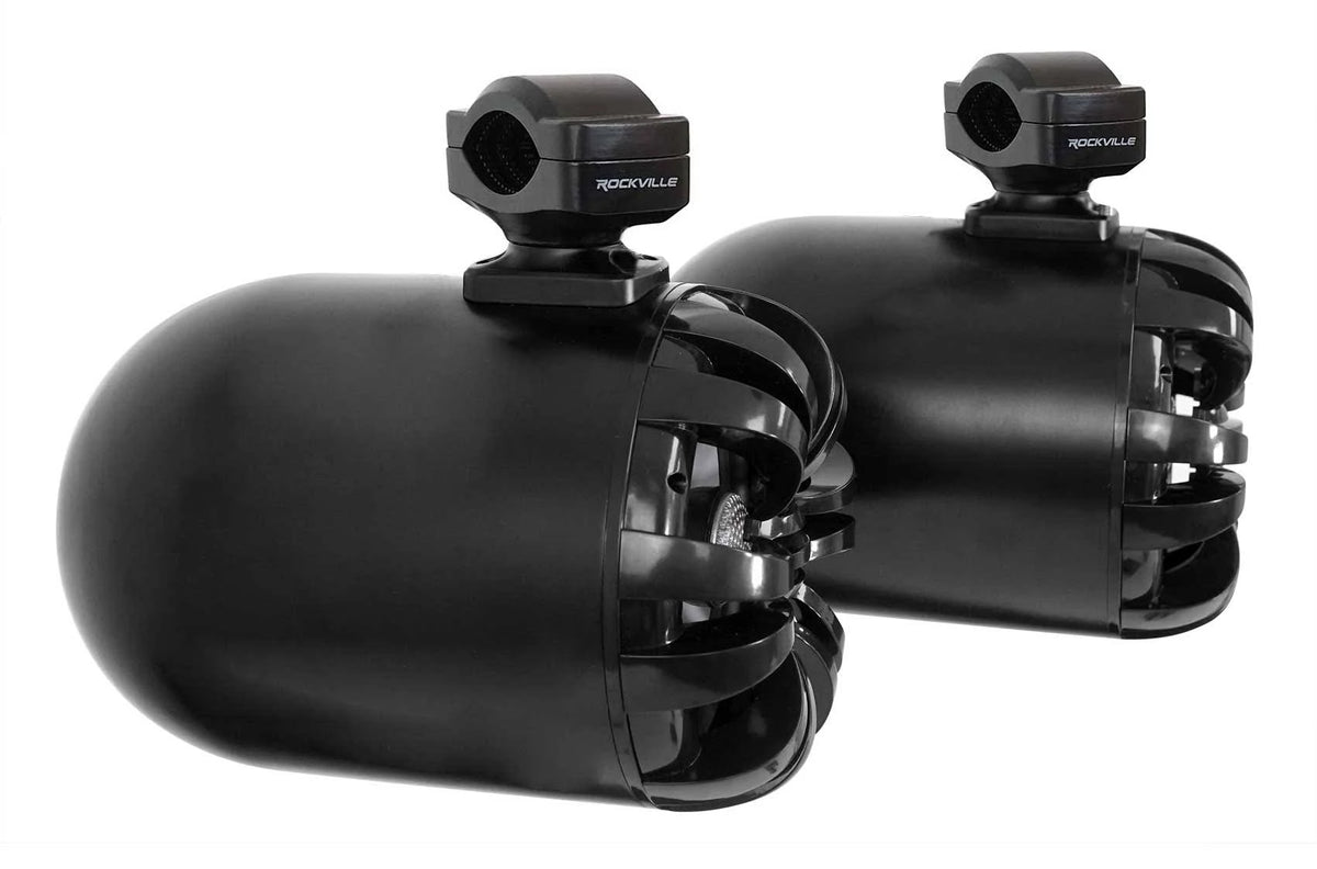 Rockville WB65 Black 6.5x22 600W Metal Marine Wakeboard Swivel Tower Speakers Y6291
