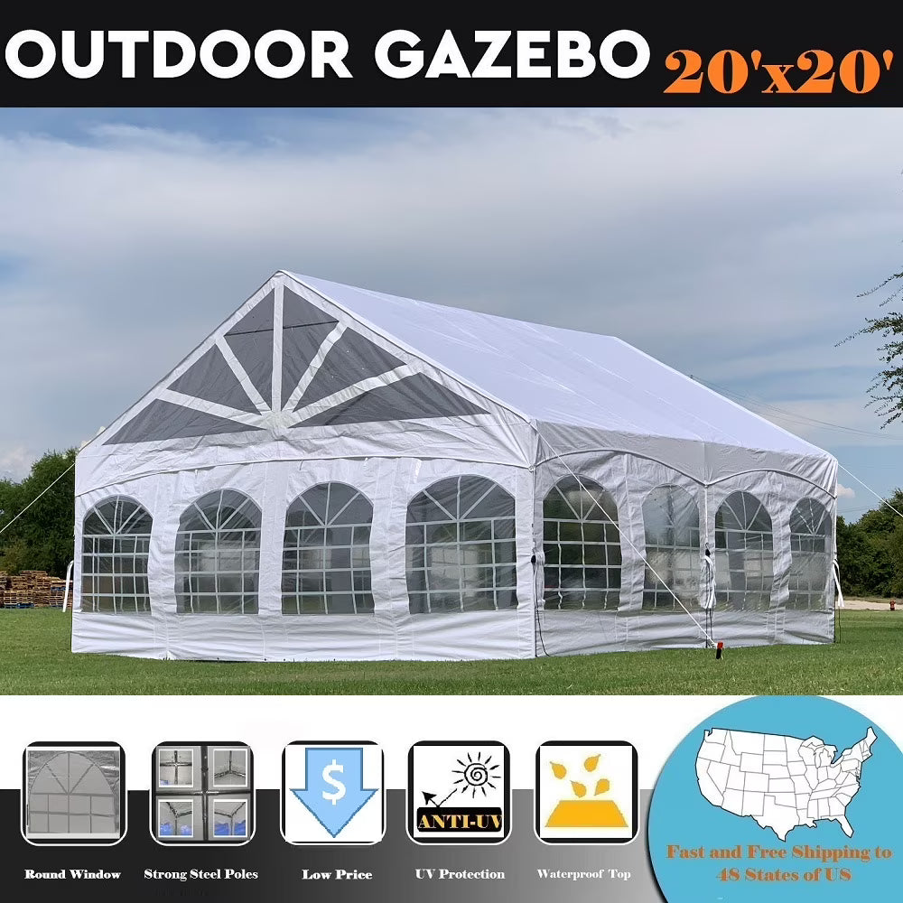 20'x20' PE Party Tent Canopy Shelter with Clear Ends W318