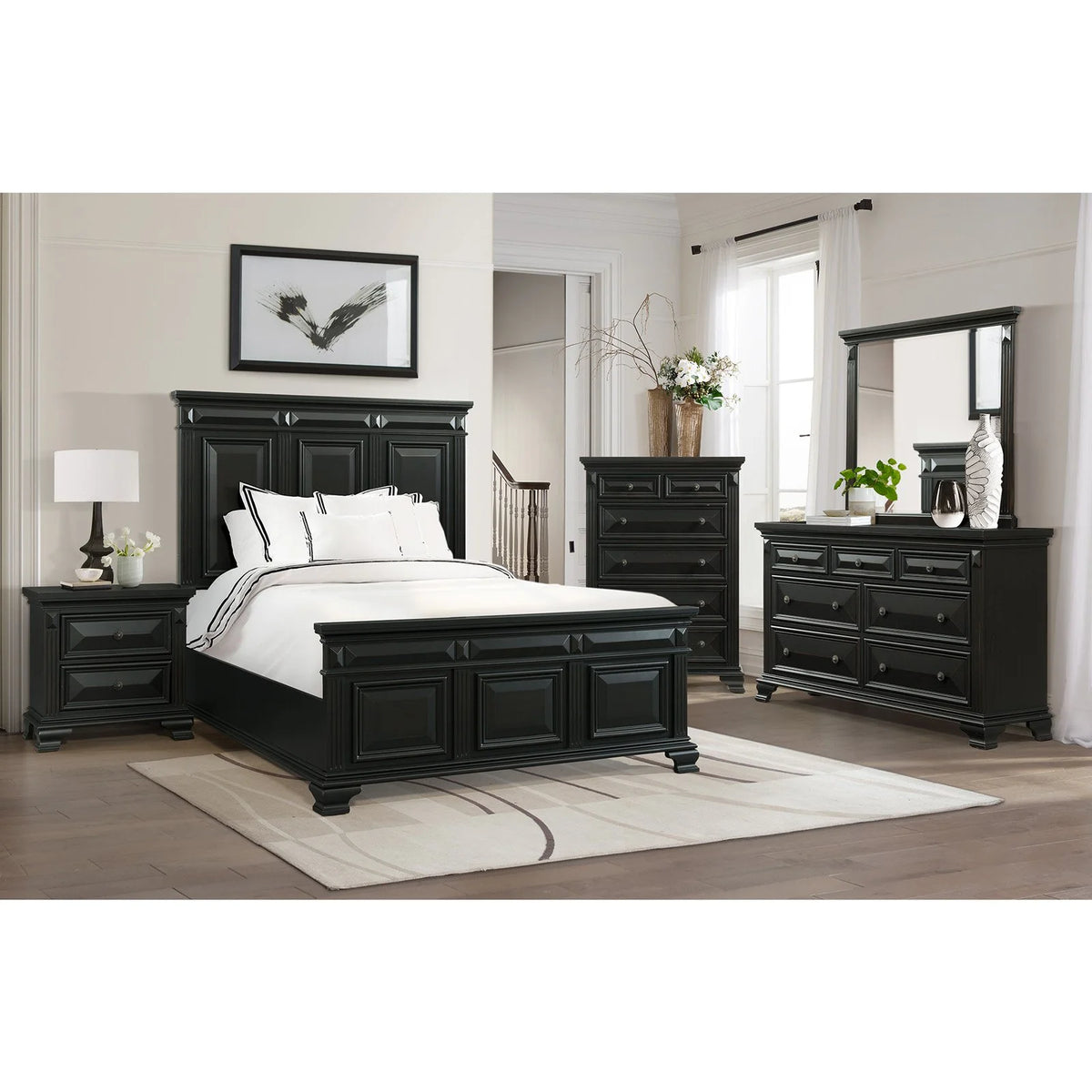King Panel Bed in White J8403