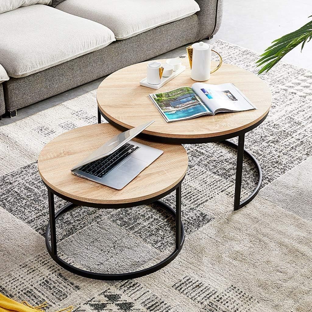 Set of 2 Round Nesting Coffee Table Wood and Metal V23738