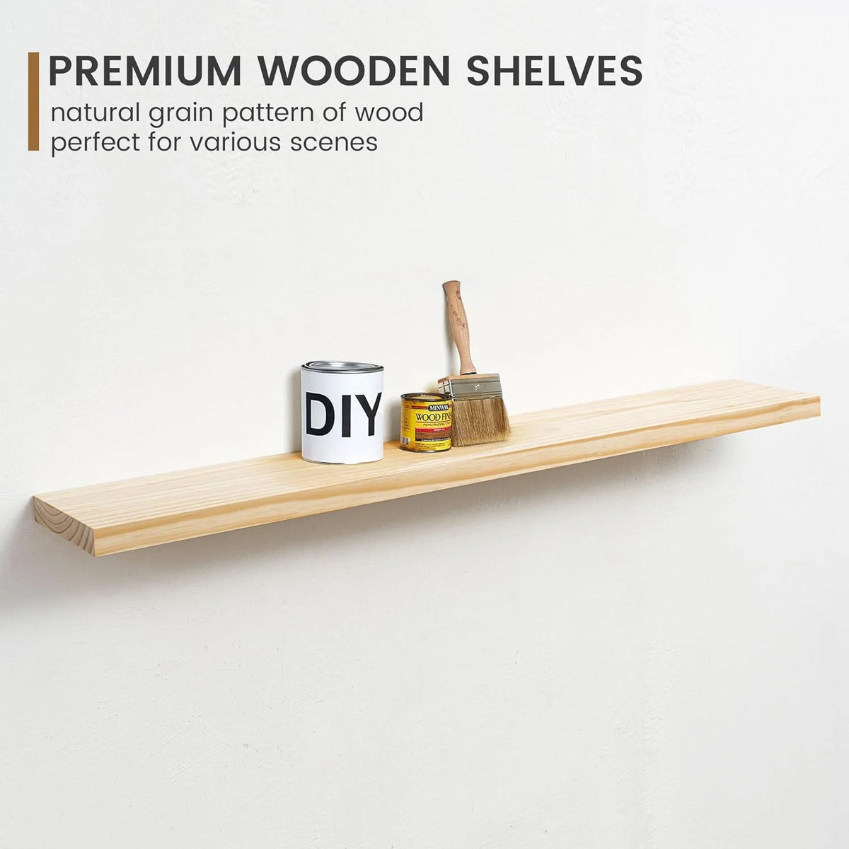 48 Inch Solid Pine Wood Floating Shelf with Metal Bracket L903867