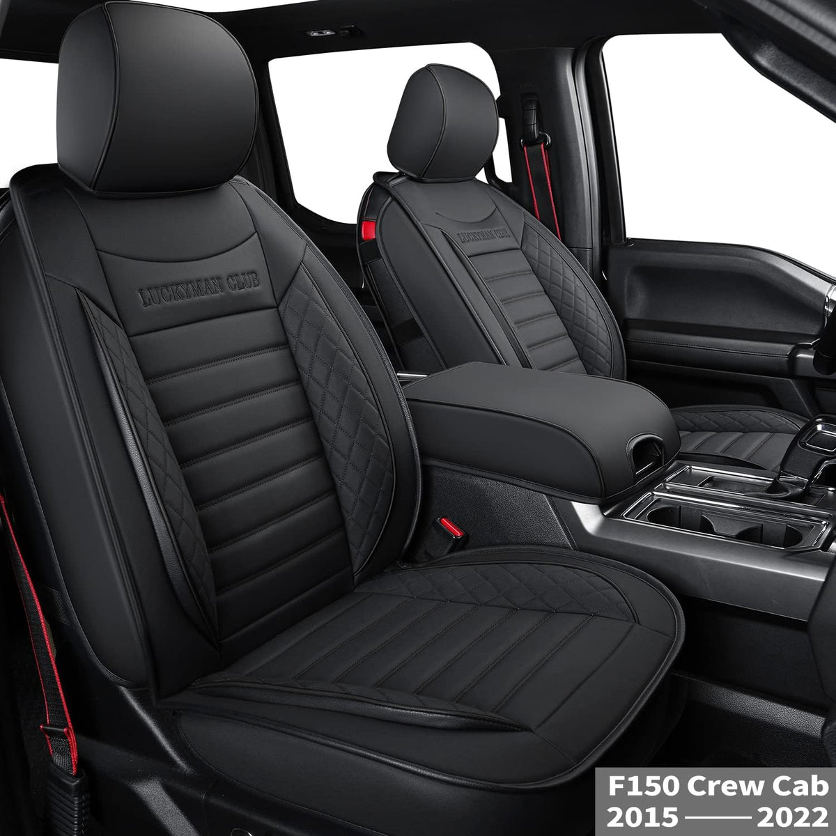 F150 Crew Cab Faux Leather Seat Covers (Black & Blue) F3715