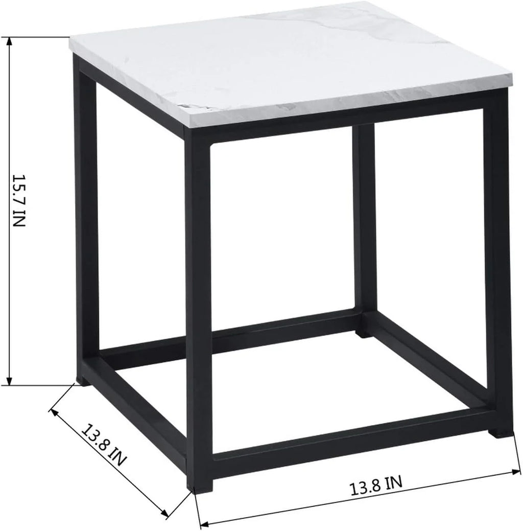 White Square Side Table with Marble Metal Frame Z241