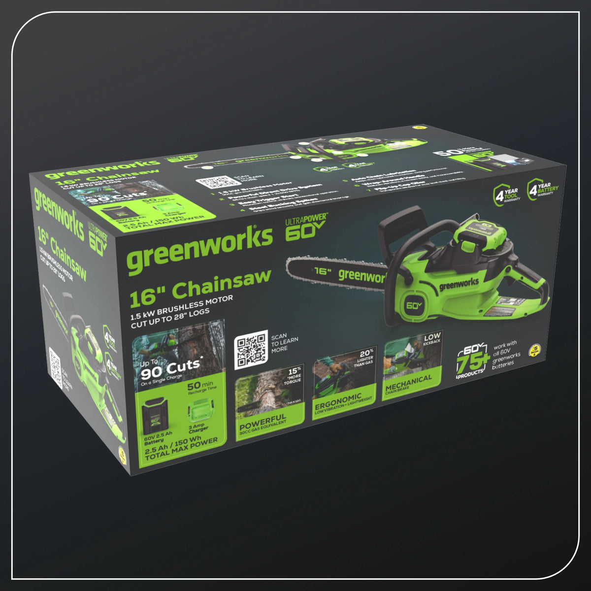 60V Brushless Chainsaw with 2.5 Ah Battery & Charger P2645