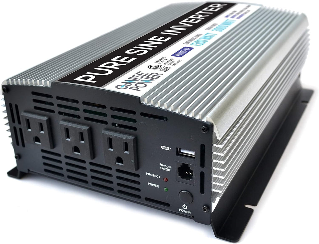1500W Pure Sine Wave Power Inverter 12V DC to 120V AC with 3 AC Outlets Q973