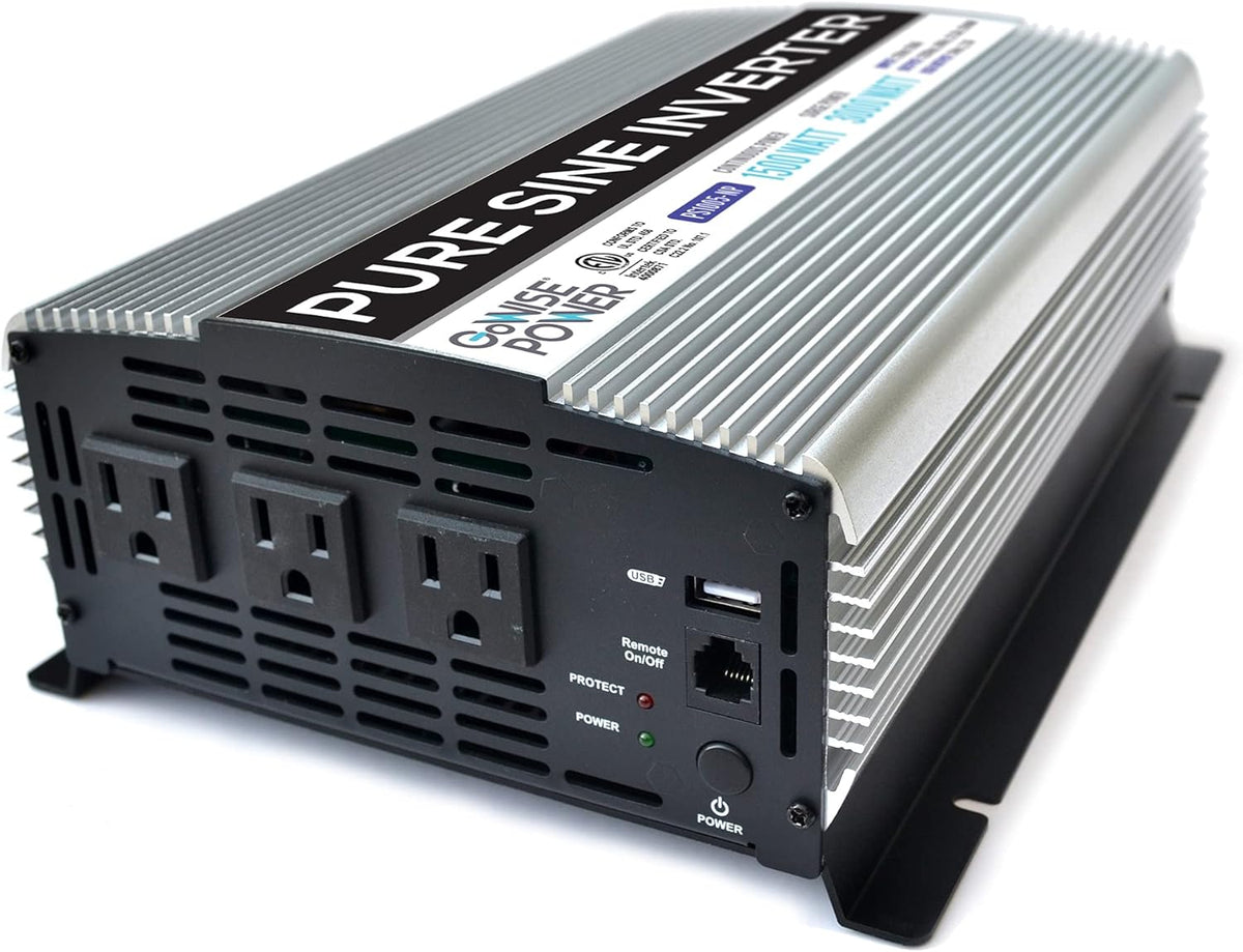 1500W Pure Sine Wave Power Inverter 12V DC to 120V AC with 3 AC Outlets Q973