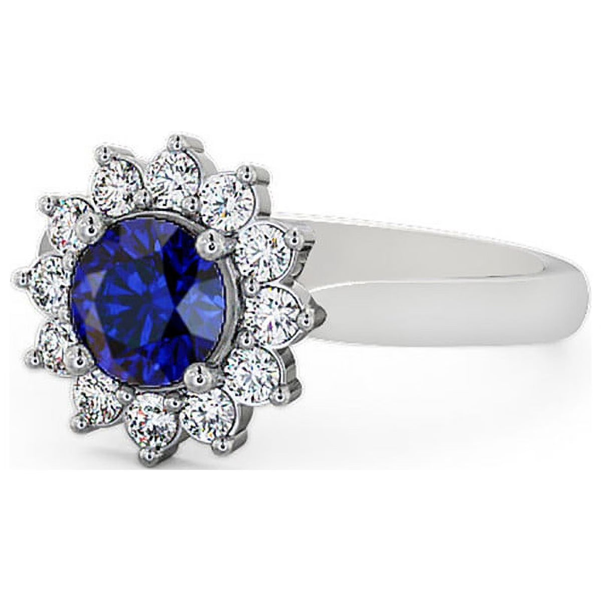 14K White Gold Blue Sapphire Diamond Engagement Ring Size 5.5 Z4714