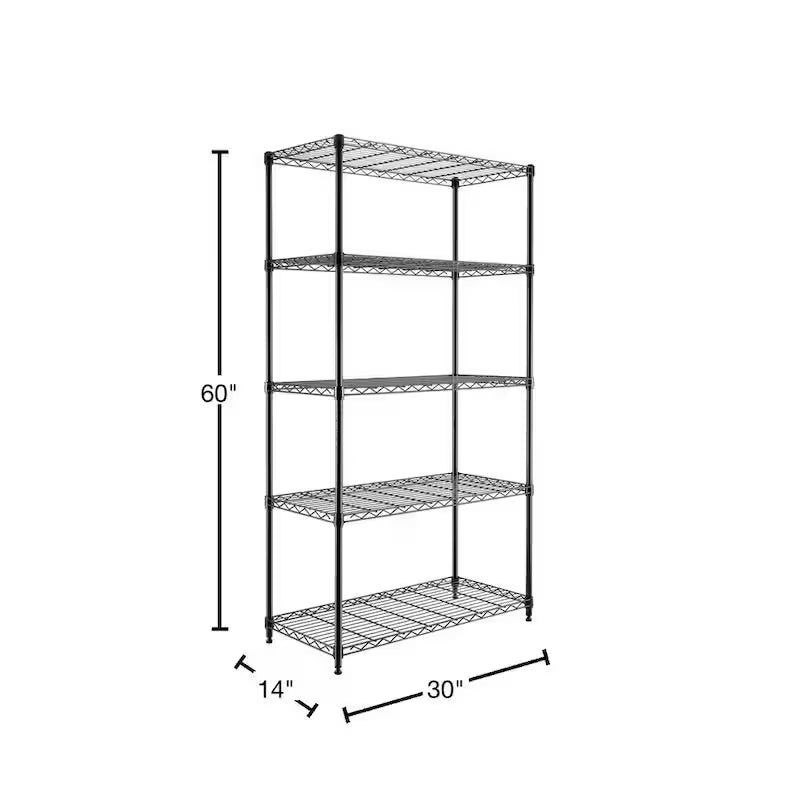 5-Tier Steel Wire Shelving System in Black N659