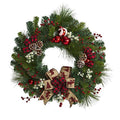 24in. Artificial Christmas Pine Wreath with Pine Cones and Ornaments W354563