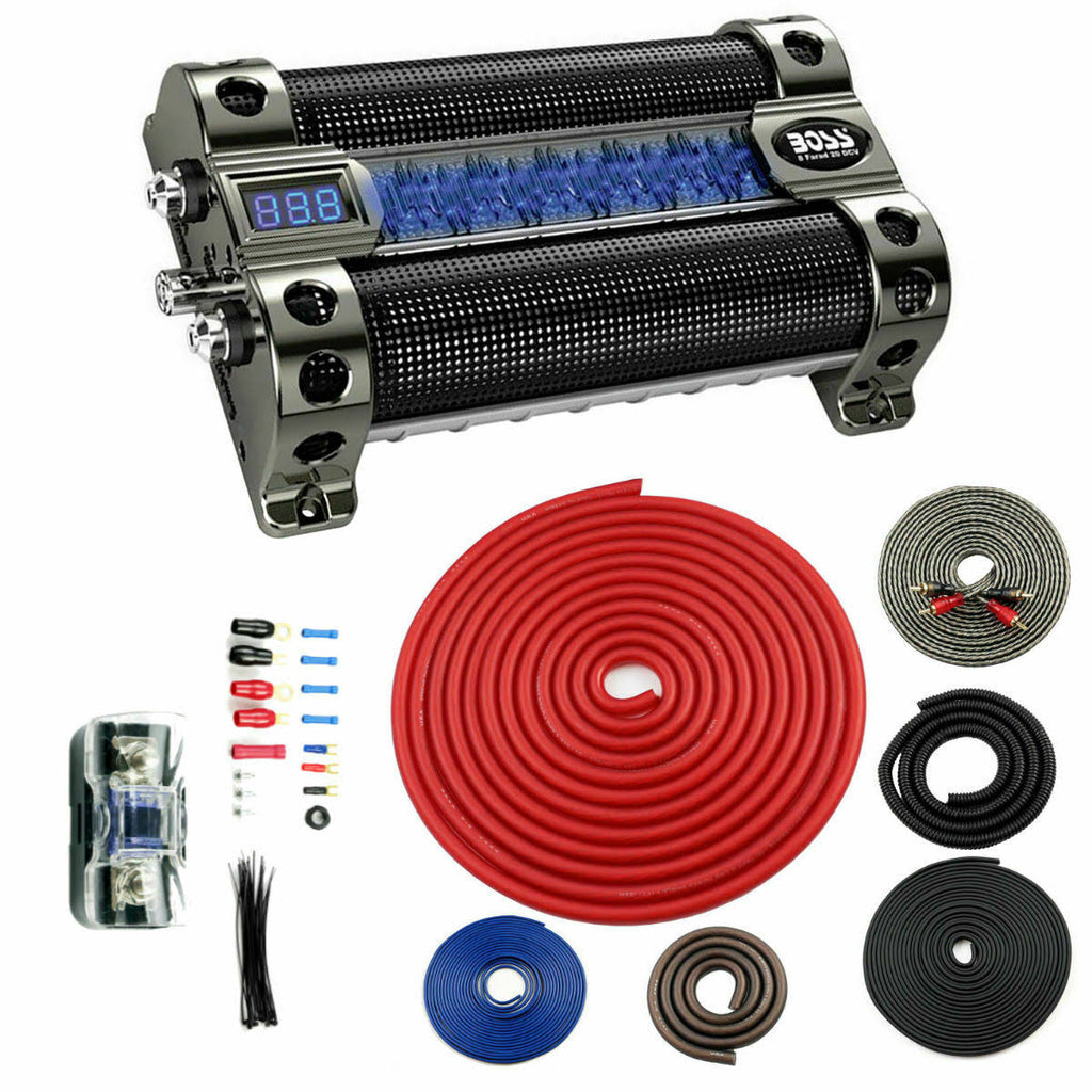 8 Farad LED Digital Car Capacitor with 4 Gauge Wiring Kit R8655