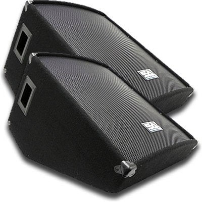 Pair of 12 Inch Wedge Floor Monitors with Amplifier and Cables R319721