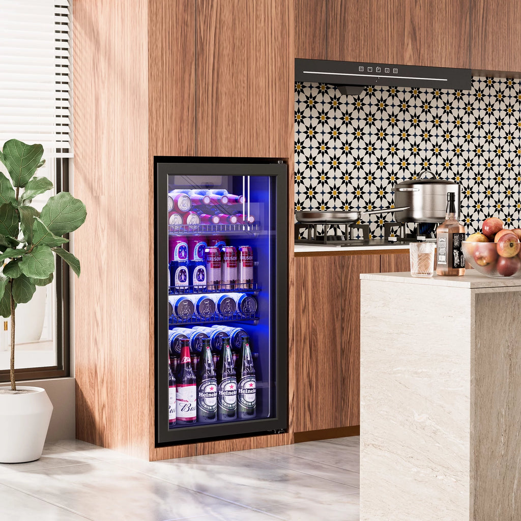 100 Can Beverage Refrigerator Cooler 2.47 Cu.ft Mini Fridge with Glass Door & Adjustable Shelves K403