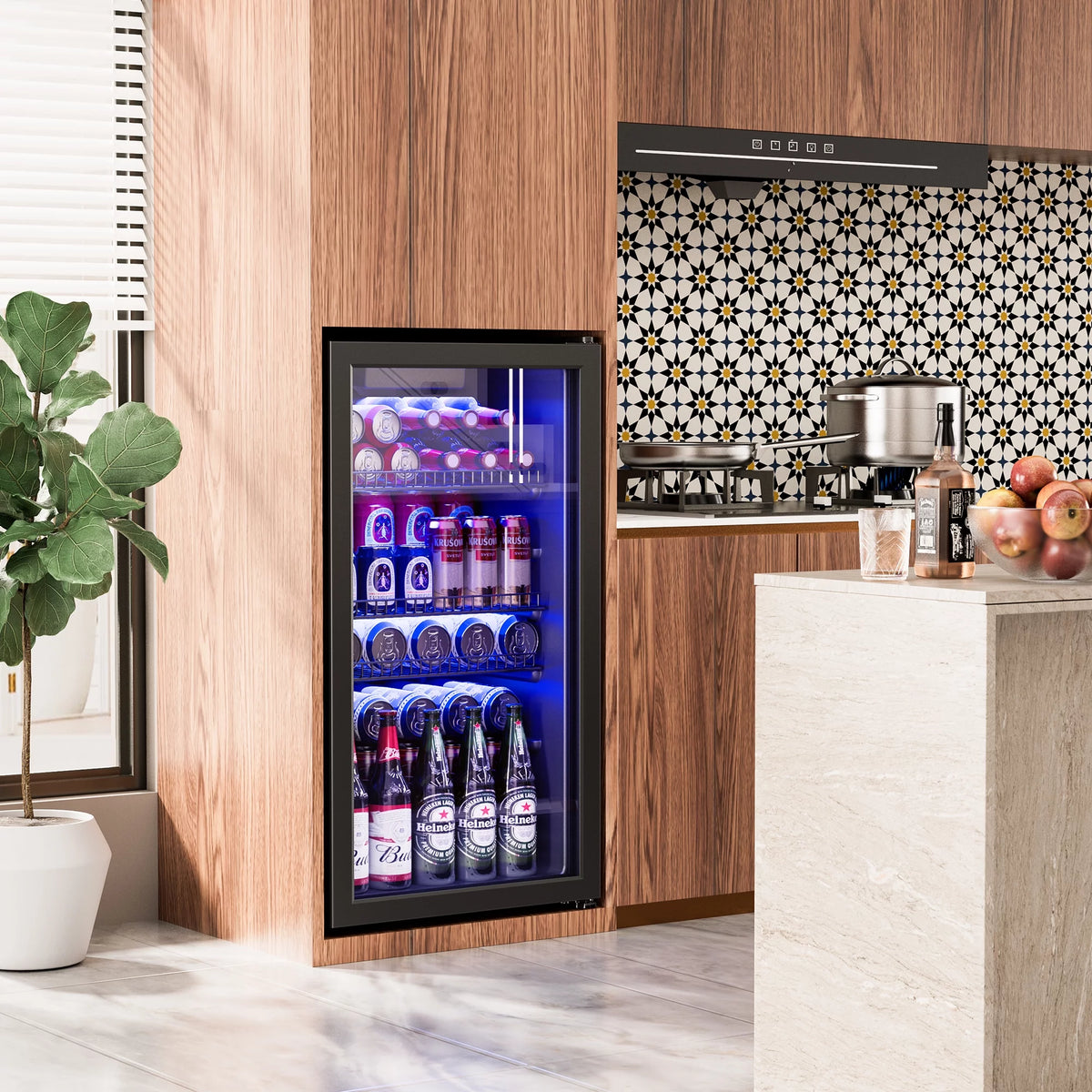 100 Can Beverage Refrigerator Cooler 2.47 Cu.ft Mini Fridge with Glass Door & Adjustable Shelves K403
