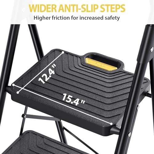 4 Step Steel Step Stool with Handrail, Black H97945