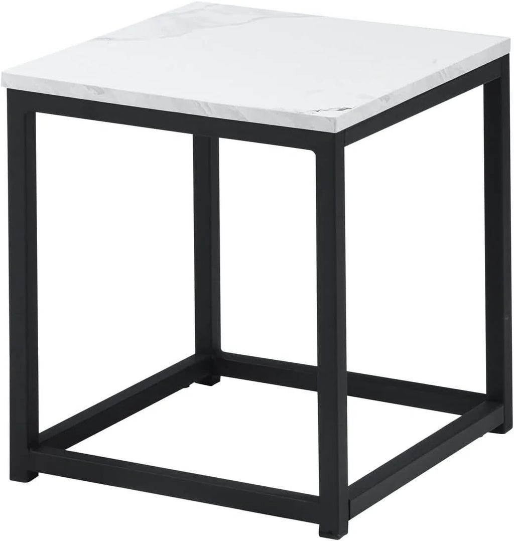 White Square Side Table with Marble Metal Frame Z241
