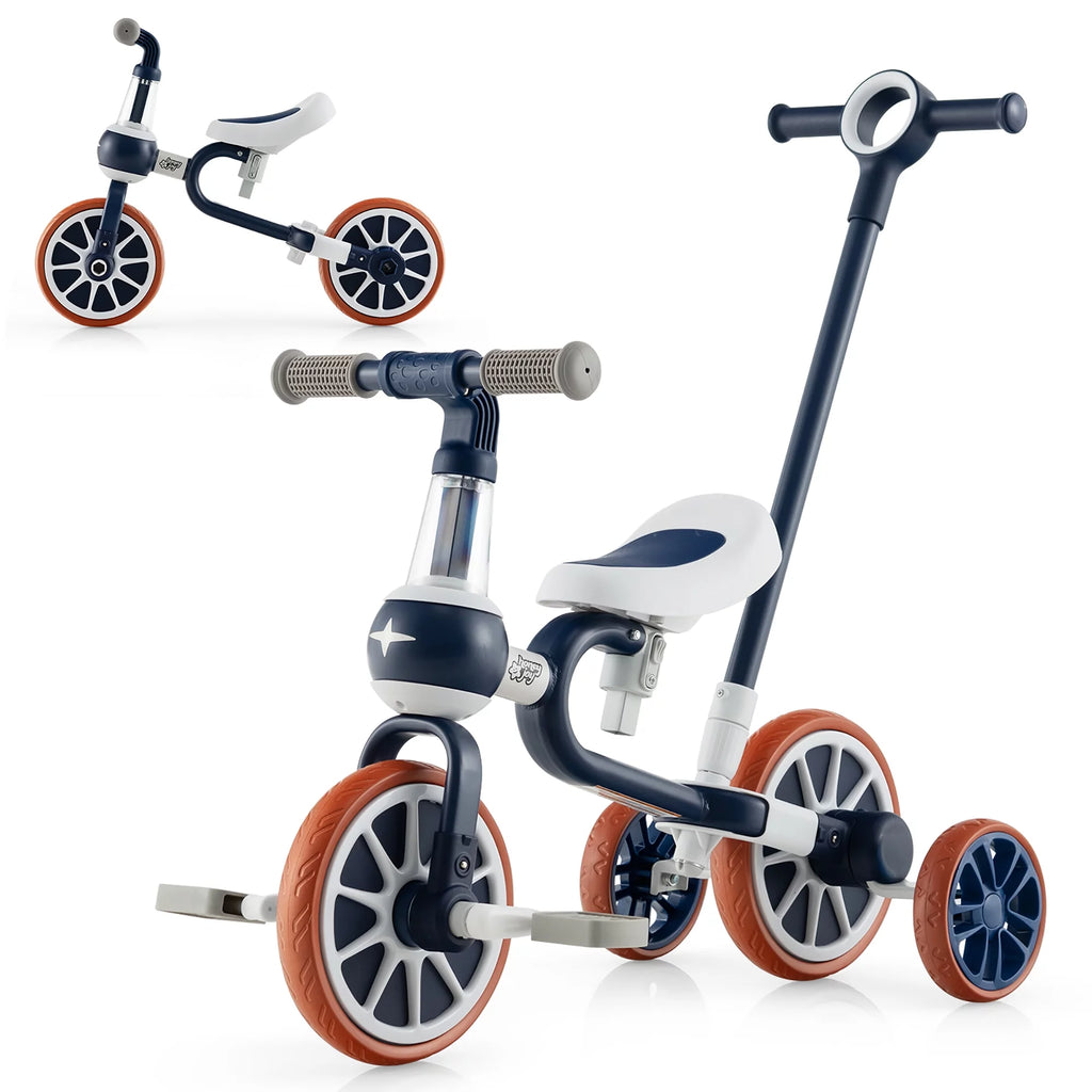4 in 1 Kids Tricycles with Push Handle & Training Wheels Navy I728