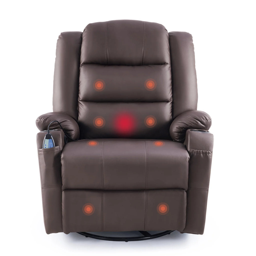 Brown 360 Swivel Heated Massaging Recliner Chair J3430