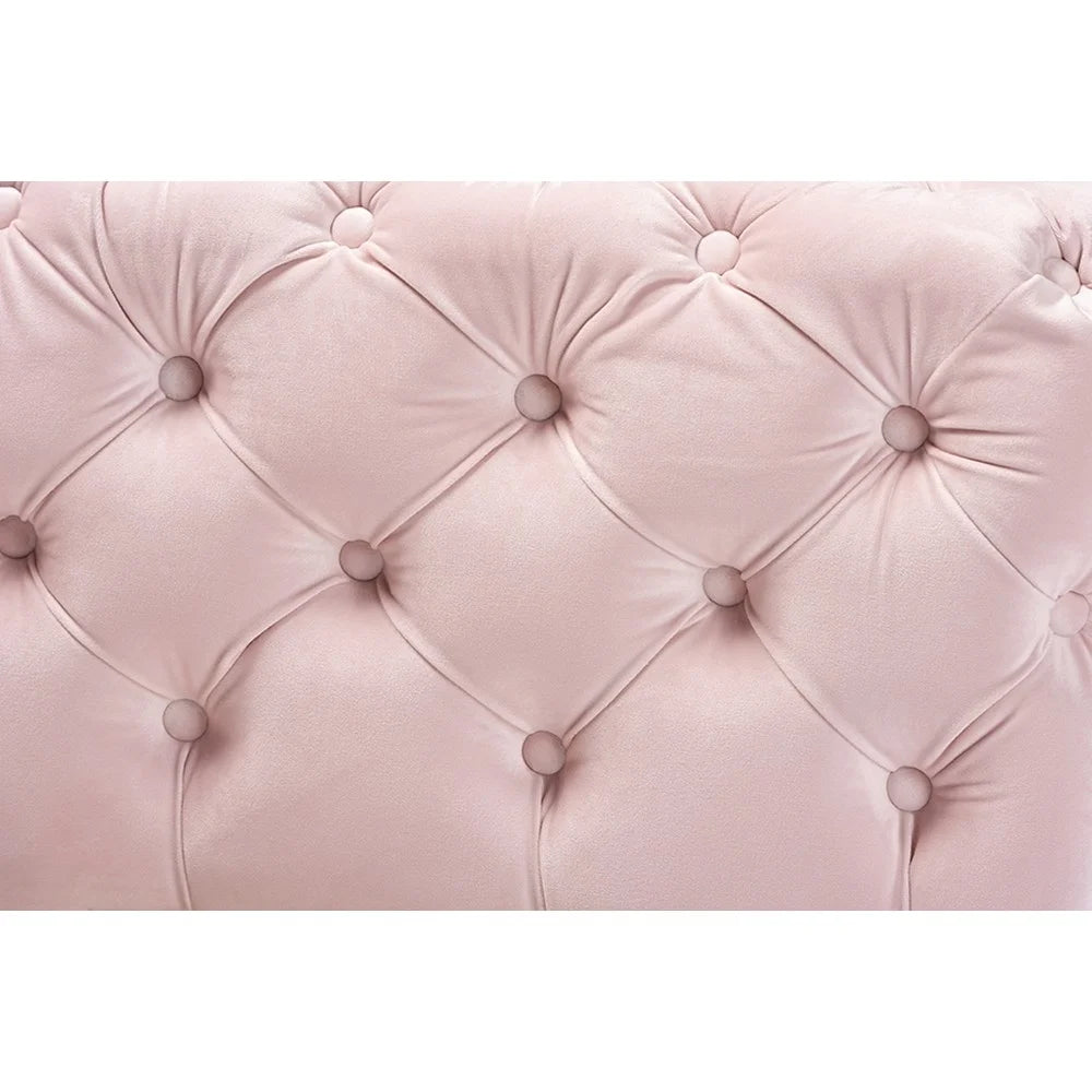 Light Pink Velvet Button Tufted Bench Ottoman I5646