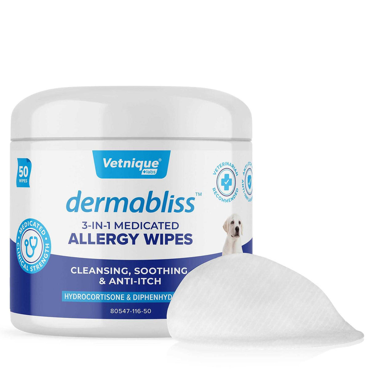 Medicated Hydrocortisone Allergy Cat & Dog Wipes V95498