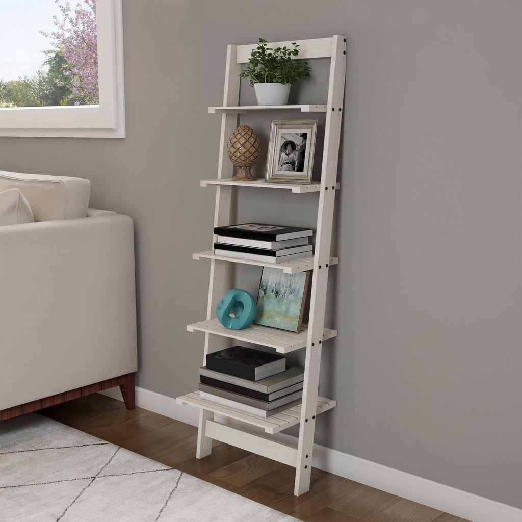 White 5-Tier Ladder-Style Bookcase Z6900