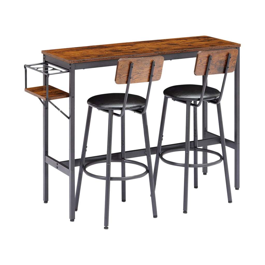 Rustic 3-Piece Dining Table Set with 2 Stools Y80075