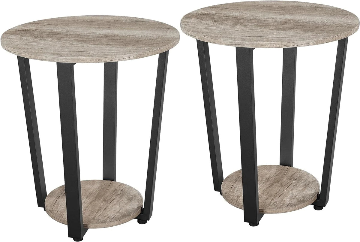 2-Tier Round End Tables Set of 2 with Metal Legs Gray M416
